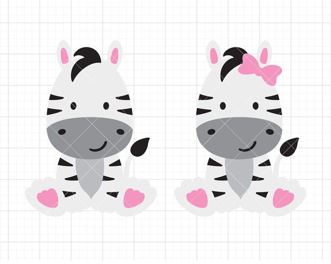 Zebra SVG Cute Boy and Girl Zebra With Bow Brother Sister Siblings Baby