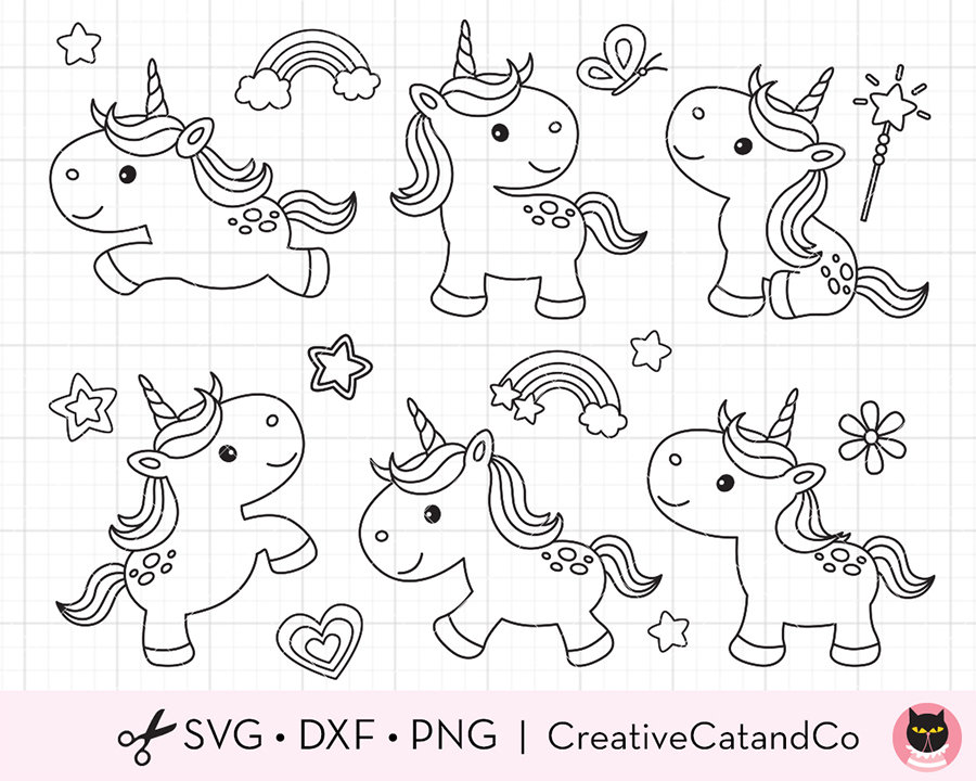 Unicorn Coloring SVG Clip Art Baby Unicorn Outline Line Art - Etsy