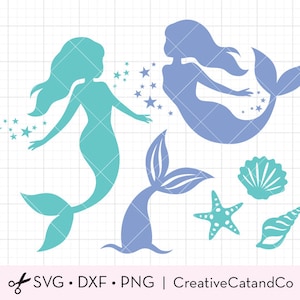 Mermaid Seashell SVG DXF Mermaid Tail Starfish Summer Beach Silhouette svg dxf Files for Cricut Clipart Clip Art Commercial Use