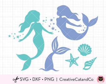 Mermaid Seashell SVG DXF Mermaid Tail Starfish Summer Beach Silhouette svg dxf Files for Cricut Clipart Clip Art Commercial Use