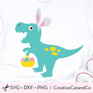 Easter Bunny Dinosaur SVG Easter Egg Hunt Dinosaur with Bunny Ears Kid Funny Easter Bunnysaurus T Shirt Design Svg Dxf Cut Files for Cricut image 1