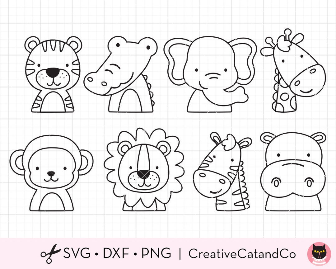 Umrissene Tiergesichter ausmalen SVG, Tierköpfe, Ausmalen Party