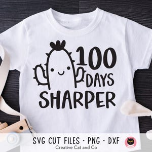 100 dagen scherper Svg, 100 dagen school Svg, schattige cactus, grappig, Kid, T Shirt Design, Svg-bestand voor Cricut, dxf, png, gesneden bestanden, silhouet