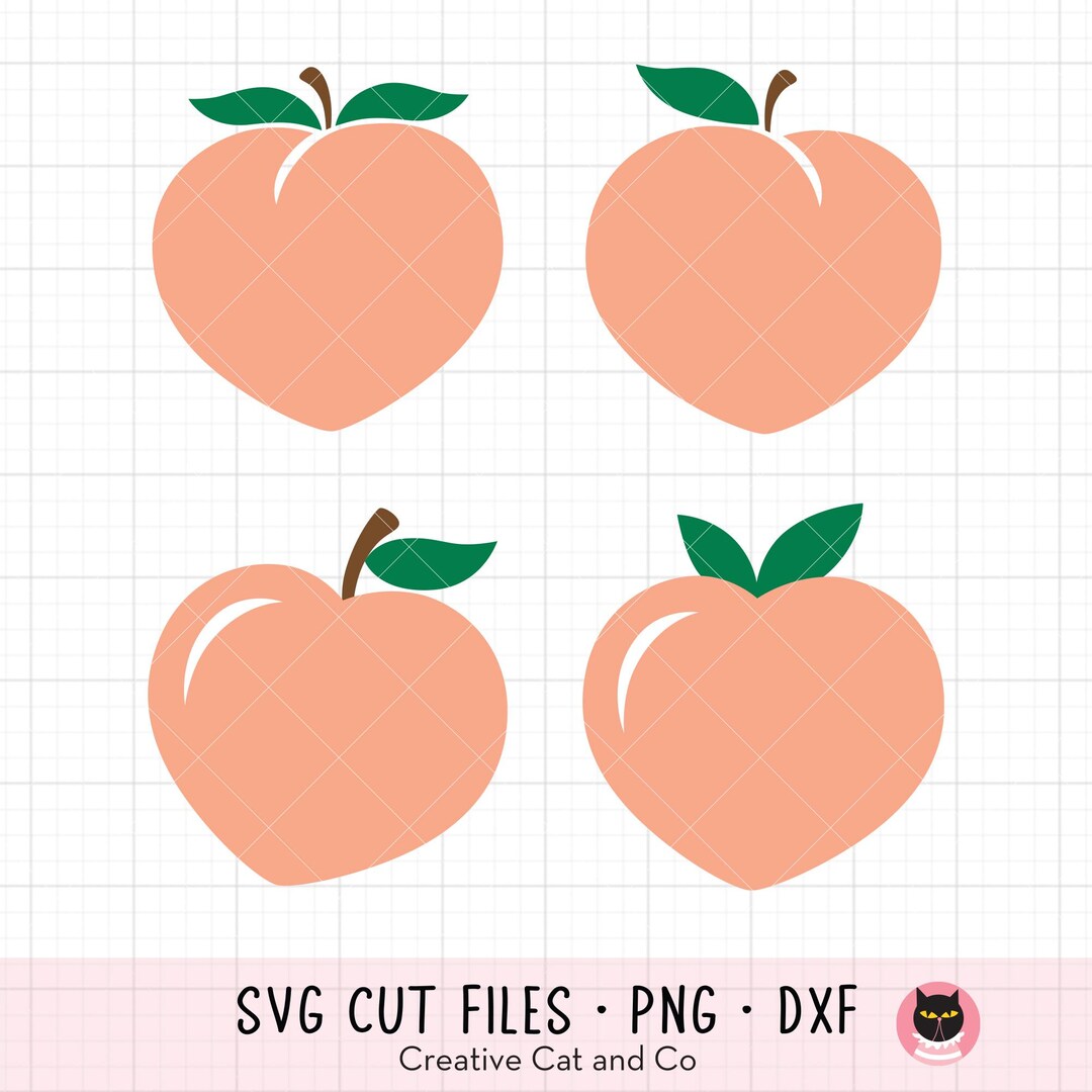 Easy Cut File Cute Peach With Leaves SVG PNG DXF Set | Minimal Fruit Clipart Bundle ...