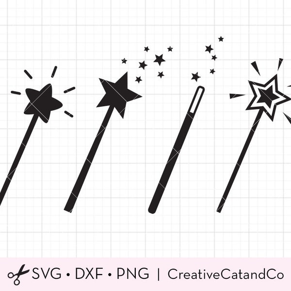 Magic Wand SVG Files for Cricut or Silhouette Magic Wand and Stars Make a Wish Silhouette SVG DXF Files Magic Wand Clipart Clip Art