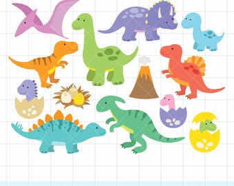 Pacchetto di clipart PNG di cartoni animati di dinosauri / Carini dinosauri disegnati a mano, tra cui T-Rex, Stegosauro, Brontosauro, illustrazione disegnata a mano