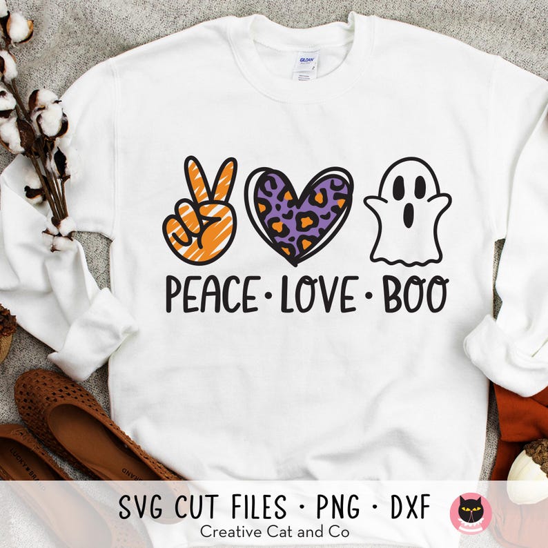 Peace Love Boo SVG PNG DXF | Cute Halloween Shirt Design | Ghost, Heart ...