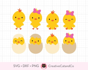 Baby Easter Chick Chicken Svg, Little Boy and Girl Chicken Svg, Png, Cute Easter Chicken Hatching Egg, Svg, Dxf, Cut File, Clipart, Cricut