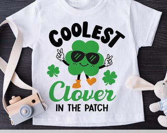 Ragazzo San Patrizio SVG e PNG, il trifoglio più bello della toppa, design per maglietta per bambini, trifoglio con occhiali da sole