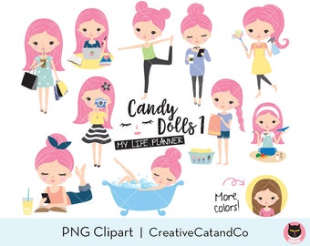 Girl Life Planner Sticker Cute Girl Sticker Girl Clipart Girl Planner Sticker Digital Girl Lifestyle Clipart Yoga Shopping Clipart