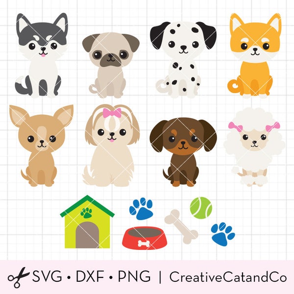 Dog Breed Puppy SVG DXF Chihuahua Siberian Husky Pug Poodle Dachshund Dalmatian Shiba Maltese Yorkshire Terrier Dog Breed svg dxf Cut Files