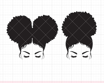 Ragazza con chignon afro nero SVG PNG, donna afroamericana con chignon afro Clipart, bel viso con ciglia lunghe, immagine silhouette, file tagliato