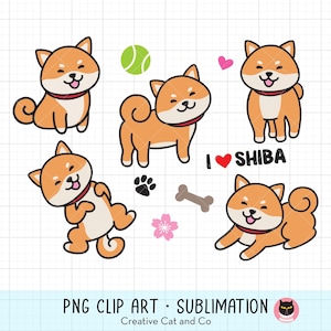 Shiba Inu Dog PNG Clipart, Brown, Tan, Orange Shiba Illustration, Kawaii Dog Cartoon, Bundle Set, Digital Download