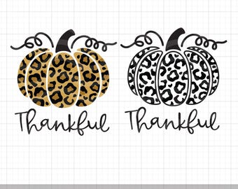 Thankful Pumpkin SVG PNG DXF | Decorative Leopard Pattern Pumpkin Clipart | Fall and Thanksgiving Design | Black and White Cricut Cut File