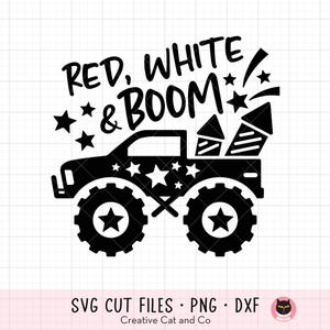 Red White and Boom Svg Png, 4th of July Off road Truck with Fireworks, Svg, Boy Independence Day, Shirt Design, Dxf, Png, Cut Files, Cricut