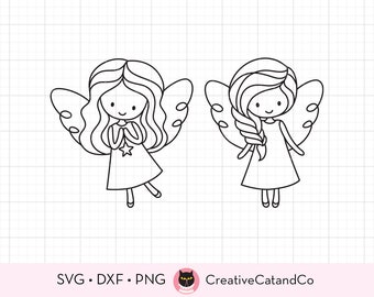 Cute Angel SVG DXF Files for Cricut and Silhouette Cuttable Little Girl Angel Doodle Line Art Stencil svg dxf Commercial Use