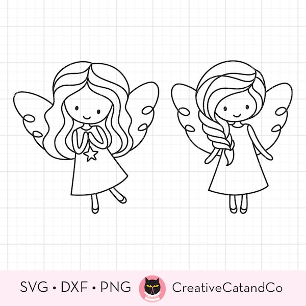 Niedlicher Engel SVG-DXF-Dateien für Cricut und Silhouette Schneidbar Little Girl Angel Doodle Line Art Schablonen svg dxf Kommerzielle Nutzung