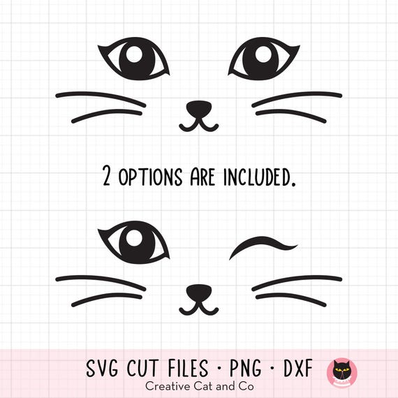 Cat Face SVG PNG DXF Clip Art Cute Minimalist Cat Eyes and