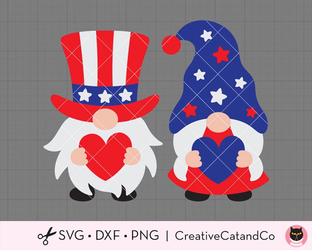 4th of July Gnome Couple SVG Independence Day Patriotic USA America Red White Blue Stars Stripes 