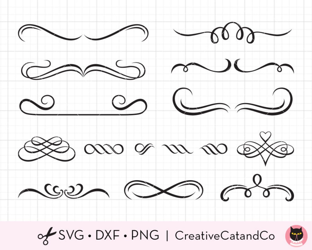 Flourish SVG DXF, Text Divider, Decorative, Border, Swirl, Scroll