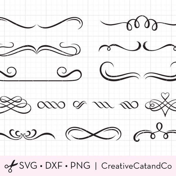 Flourish SVG DXF, Text Divider, Decorative, Border, Swirl, Scroll, Frame, svg dxf Files for Cricut Silhouette Cut File