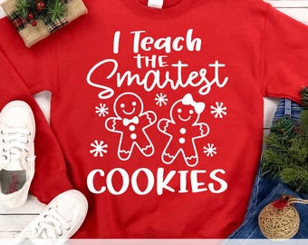 Ich lehre die klügsten Kekse SVG PNG DXF | Lustiges Lehrer Weihnachts-Shirt | Süße Lebkuchen Jungen und Mädchen Cookie Clipart Cut Datei
