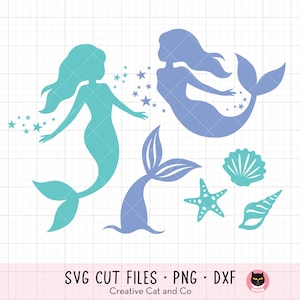 Fichiers svg dxf sirène coquillage DXF queue de sirène étoile de mer Summer Beach pour Cricut Clipart Clip Art usage commercial
