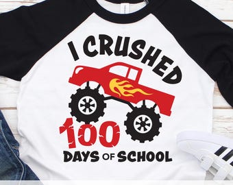 I Crushed 100 Days of School SVG PNG, Big Monster Truck, Offroad Truck, Boy 100 Days of School T-Shirt Design, Svg Cut File, Sublimation Png