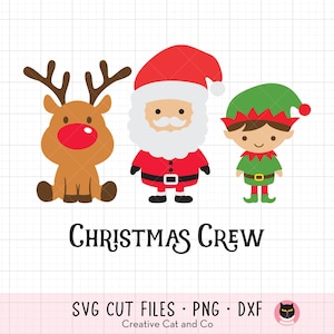 Babbo Natale Renna Elfo SVG PNG, Clip Art Squadra Equipaggio Natalizio, Carino Cucciolo Renna, Immagine Vettore Festivo, File Tagliati SVG, Cricut