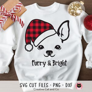 Png, Chihuahua-Mama-Weihnachts-Svg, Furry und Hell, Chihuahua mit karierter Weihnachtsmütze, Hund Chihuahua-Liebhaber-Weihnachten, -Svg, Dxf, Png, Sublimation