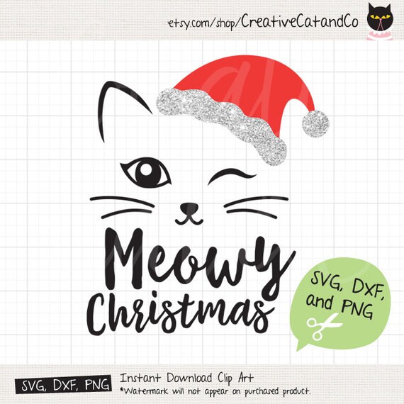 Download Meowy Christmas SVG DXF Cute Cat Face with Santa Hat Funny ...