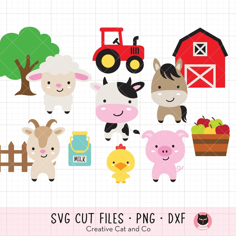 Baby Farm Animals SVG PNG DXF Clipart Bundle | Cow, Pig, Sheep, Horse ...