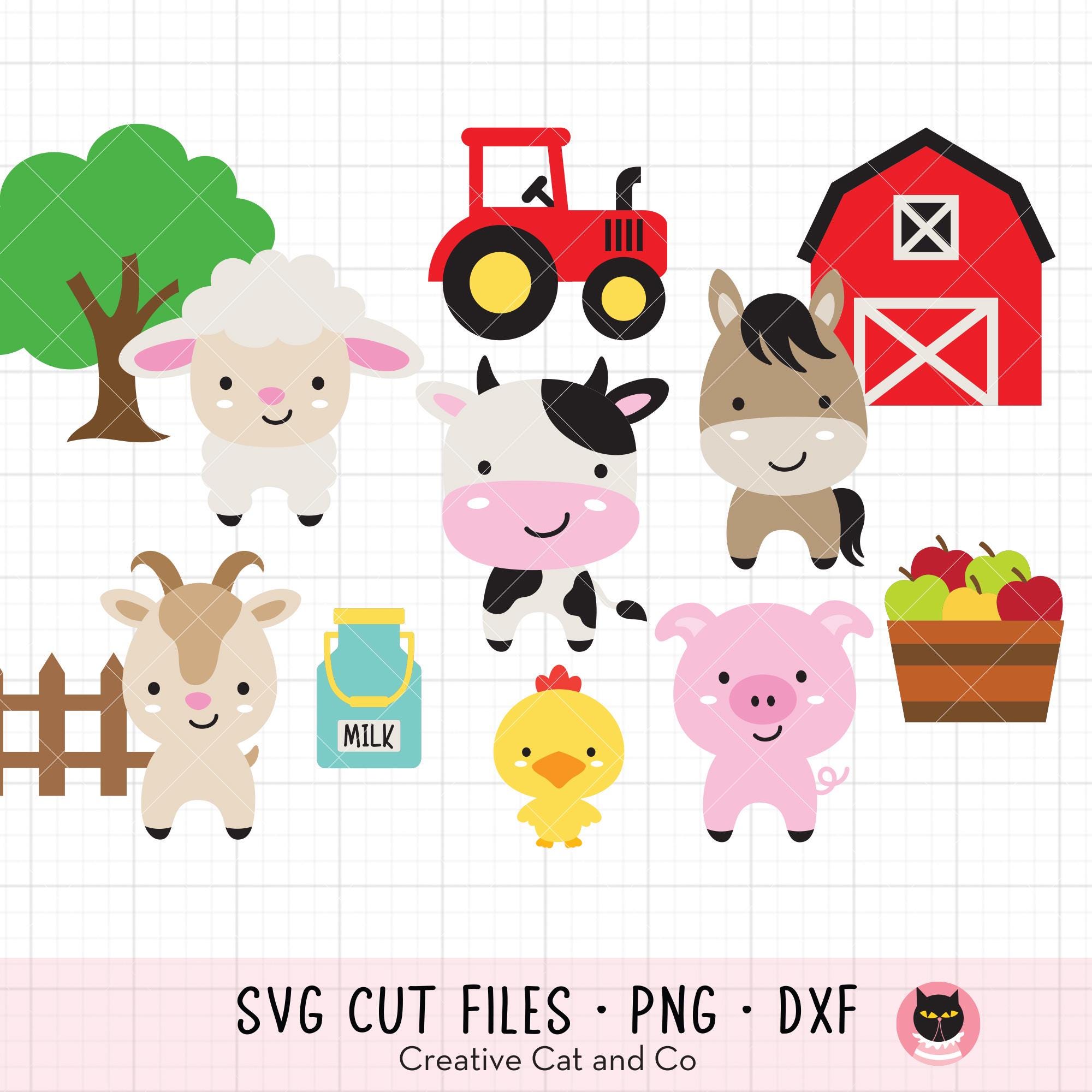 Baby Farm Animals SVG PNG DXF Clipart Bundle | Cow, Pig, Sheep, Horse ...