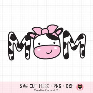 Cow Mom SVG PNG DXF Clipart | Cute Girl Cow Cartoon with Cow Pattern Letters | Kid Birthday Party T Shirt Cricut Cut File and Sublimation