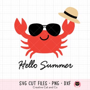 Summer Crab SVG PNG - Cute Crab with Sunglasses, T-Shirt Design, Cruise, Beach, Summer Vacation Illustration, Cricut Cut File, DXF