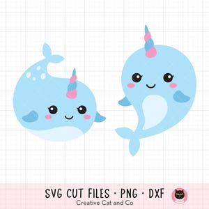 Cute Narwhal SVG PNG DXF, Baby Narwhal Clipart, Ocean Unicorn, Whale, Kawaii, Marine Animal, Cricut, Sublimation, Nursery Art, Illustration