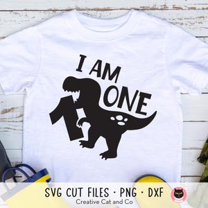 Erster Geburtstag Dinosaurier zwart, Junge 1. Geburtstag zwart, I Am One, T-Rex, Dinosaurier Silhouette, Shirt Design, svg, Dxf, Png, Cut Files, Cricut