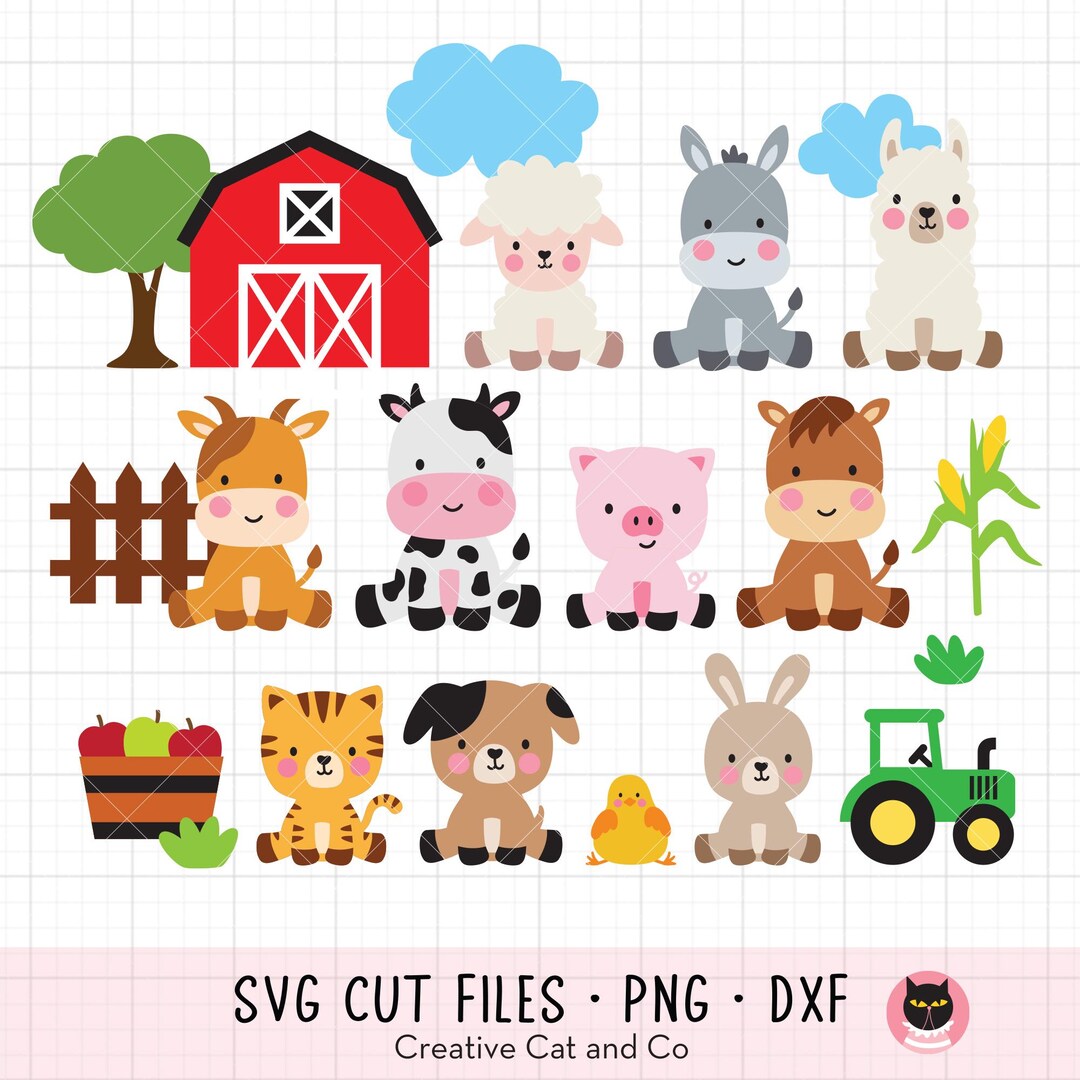 Farm Animals SVG PNG Bundle Clipart, Cute Barn Animals Birthday ...