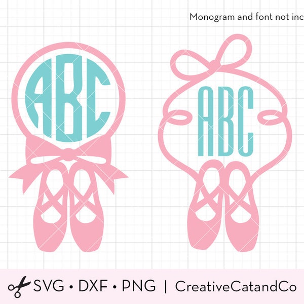 Ballet Shoe Monogram Frame SVG Files for Cricut or Silhouette Pointe Shoe Monogram Frame SVG DXF Cut File Clipart Clip Art Set