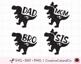 Dinosaur Family Silhouette Svg, Mom, Dad, Brother, Sister, T-Rex, Family Matching Shirt Design, Svg, Dxf, Png, Cut Files, Cricut