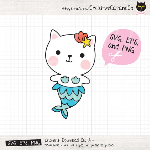 Cat Mermaid SVG Files for Cricut Cute Mermaid Cat svg Cut File | Etsy