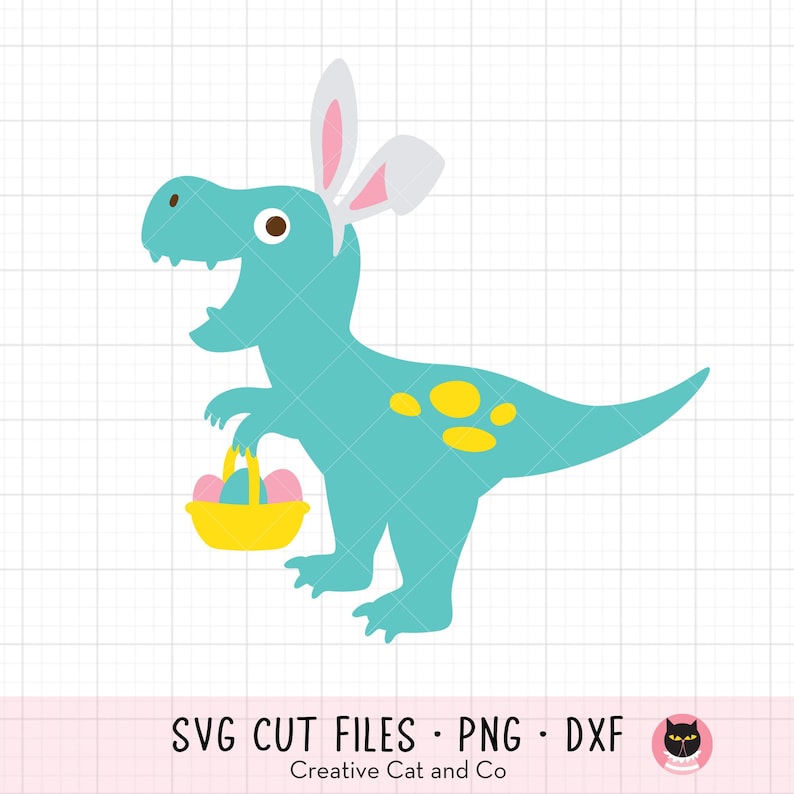 Easter Bunny Dinosaur SVG PNG Easter Egg Hunt Dinosaur With Bunny Ears ...