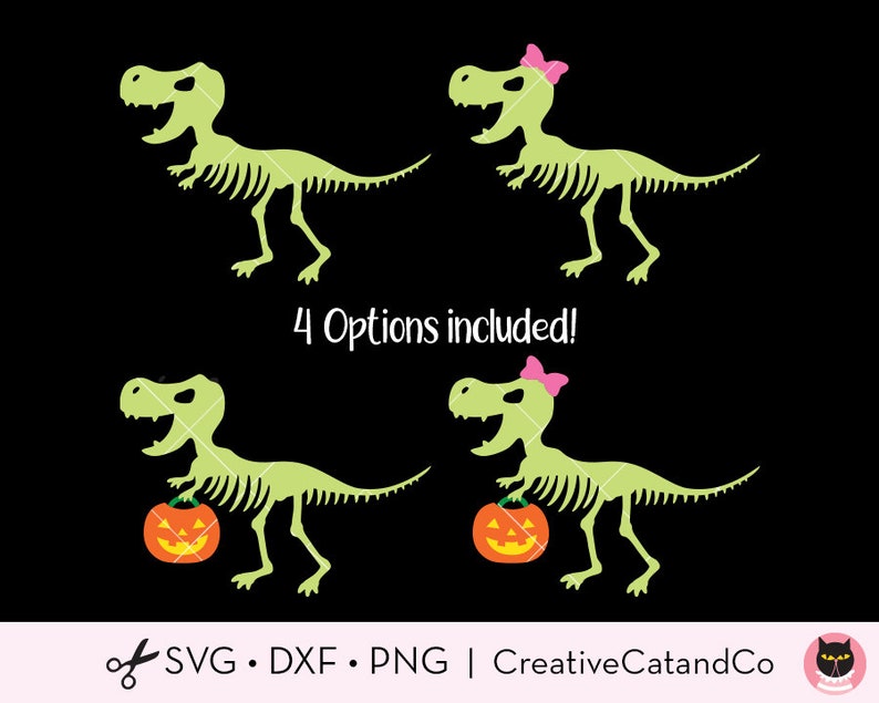Download Dinosaur Skeleton SVG DXF Halloween Trick or Treat Cute ...
