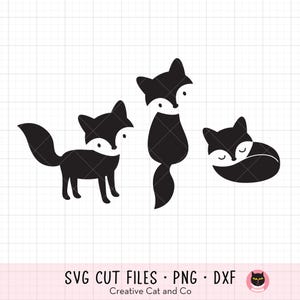 Fichiers coupés SVG Silhouette renard pour Cricut, renard mignon Silhouette PNG Clipart, assis, dormir, Illustration de renard debout, Style minimaliste, DXF