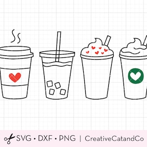 Coffee SVG Cute Iced Coffee To Go Line Art SVG DXF Cut Files for Cricut or Silhouette Clipart Clip Art image 1