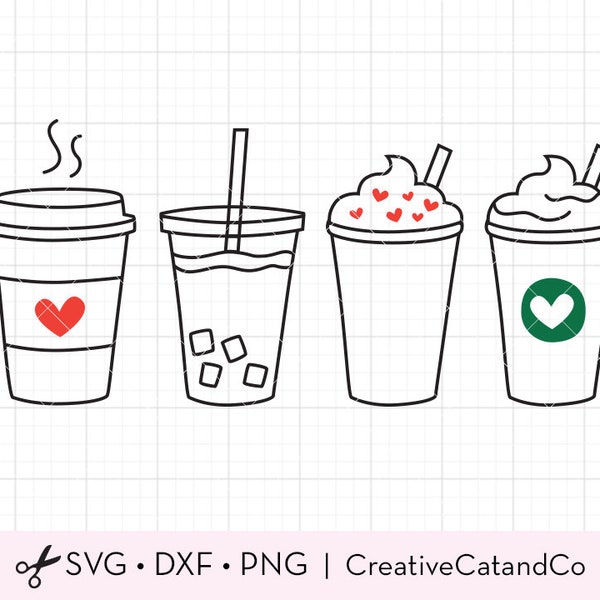 Café SVG Cute Iced Coffee To Go Line Art SVG DXF Cut Files pour Cricut ou Silhouette Clipart ClipArt Clip Art