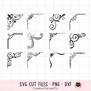 Ramka narożna SVG DXF, dekoracyjne kwiaty Ramka narożna svg dxf Pliki Clip Art dla Cricut i Silhouette, do użytku komercyjnego