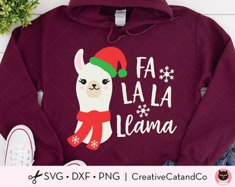 Fa La La Llama SVG DXF Christmas Llama Wearing Santa Hat Winter Holiday Llama Alpaca svg dxf Cut File for Cricut Silhouette Clipart