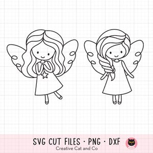 Niedlicher Engel SVG-DXF-Dateien für Cricut und Silhouette Schneidbar Little Girl Angel Doodle Line Art Schablonen svg dxf Kommerzielle Nutzung