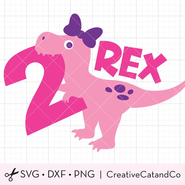 2 Rex SVG Girl Two Rex Dinosaur Birthday Svg Clipart 2nd birthday 2 Year Old Girl Birthday Dinosaur with Bow T Shirt Svg Cut Files Cricut